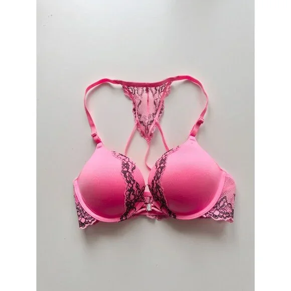 Lot of 2 LA SENZA Hello Sugar Pink Turquoise Lace Trim Push Up Bras, Size 34B - Picture 3 of 14